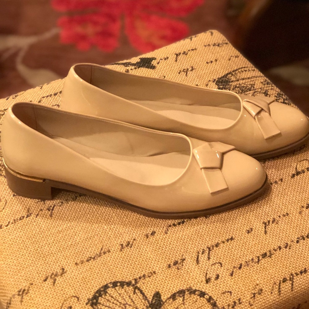 Vegan Leather Nude Bow Ballet Pumps, 38